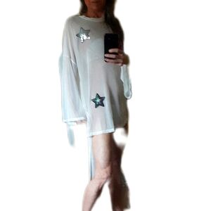 New Sheer White Star-Embellished Cover-Up
